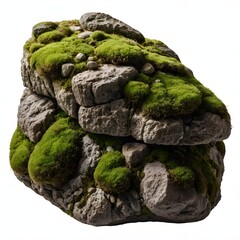 Mossy Rock Formation, Isolated on White Background
