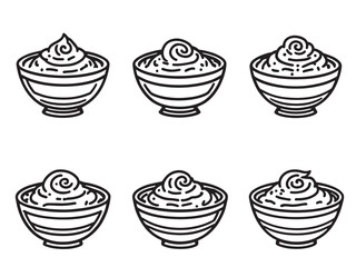 Rice Pudding set line art illustration
