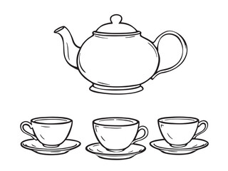 Teapot set line art illustration
