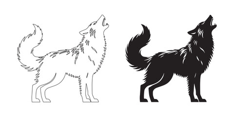 Minimalist howling wolf silhouette with simple, clean vector lines – ideal for eco-friendly branding – wolf icon – wolf illustration – wolf lineart

