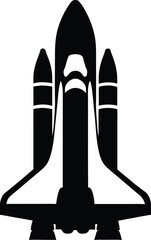 Black and white silhouette of a space shuttle during launch, perfect for branding, digital art, and transportation-related design.