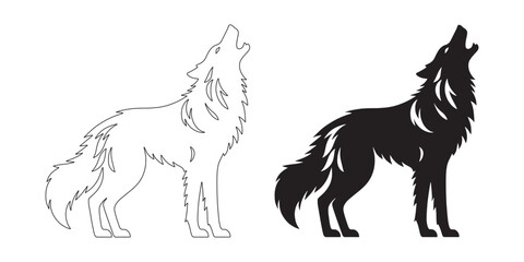 Powerful howling wolf silhouette with clean line art – wolf vector – wolf illustration – wolf icon – wolf lineart – wolf line art

