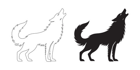 Majestic howling wolf silhouette in minimalist vector style – wolf vector – wolf illustration – wolf lineart – wolf icon – wolf line art

