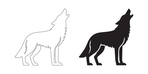 Elegant howling wolf silhouette with refined vector lines – ideal for nature-inspired branding – wolf icon – wolf illustration – wolf lineart