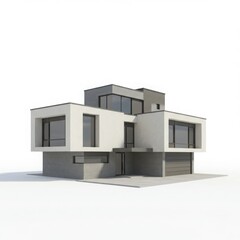 Modern home exterior with white and gray facade on a white surface