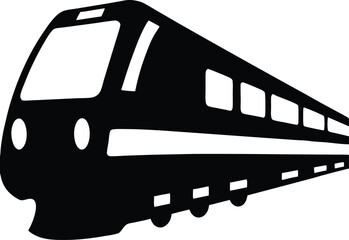 Black and white silhouette of a high-speed bullet train, perfect for branding, digital art, and transportation-related design.