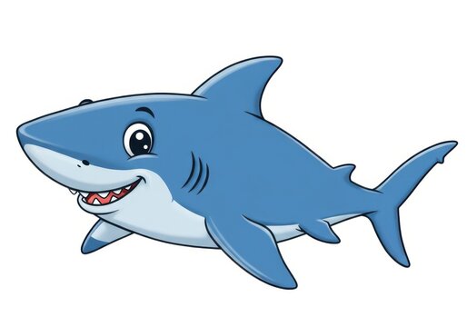 Cartoon illustration of a friendly smiling blue shark isolated on white background