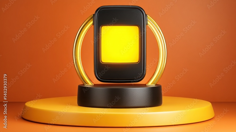 Poster smartphone on stand with digital loading bar melting into a progress circle illustrating technologic