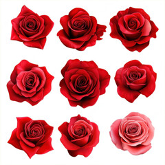 Obraz premium Nine stunning red roses with lush petals and vibrant color displayed against a crisp white background, creating a romantic and elegant image