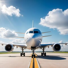 Naklejka premium Airplane on Runway, Front View