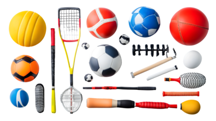 Assorted Sports Gear Collection Isolated on White Background for Professional Projects.