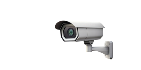 Security Camera Surveillance: A modern security camera mounted on a wall, its lens pointed directly at the viewer, representing vigilance and protection in the digital age.