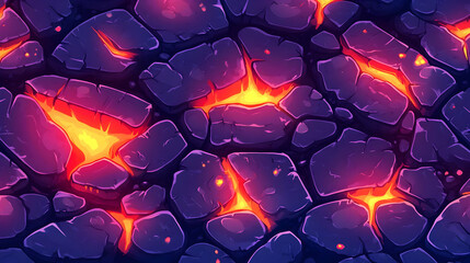 Seamless Pixel Art Lava Texture Featuring Hot Magma and Volcanic Rock Background Design