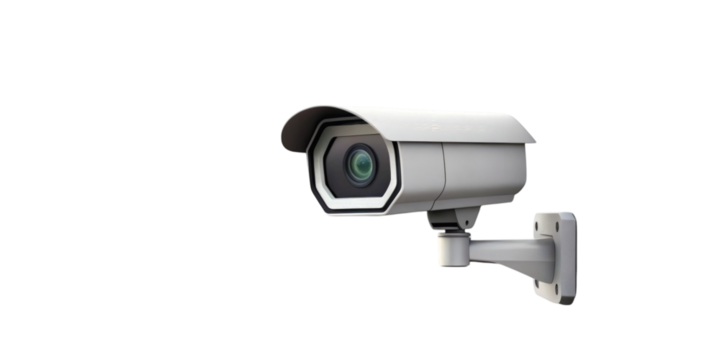 Security Camera Surveillance: A modern security camera mounted on a wall, its lens pointed directly at the viewer, representing vigilance and protection in the digital age.
