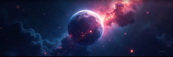 Obraz premium Ethereal celestial body suspended in dark space, starfield, nebula, celestial