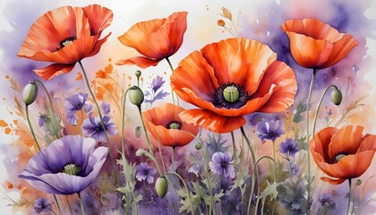 Vibrant Poppies and wildflowers in a Summer Meadow