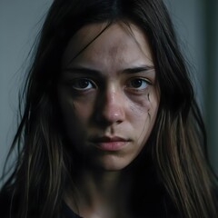Fototapeta premium Bruised and Weathered Face of a Young Woman