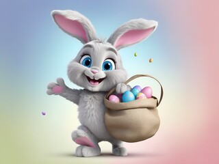 Fototapeta premium Cute Easter Bunny with a Bag of Eggs