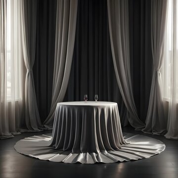 Elegant Table Setting with Draped Cloth and Wine Glasses