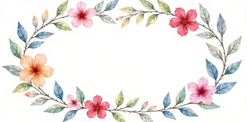 Delicate watercolor floral wreath on a white background, floral pattern, beautiful