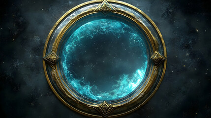 An ornate, glowing portal to another realm, framed in gold and silver.