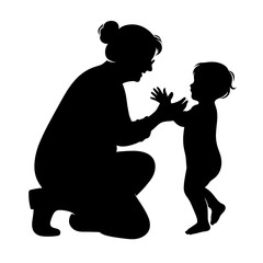 Elderly woman playing with baby silhouette