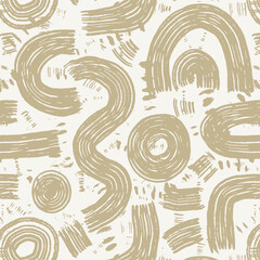 Hand-drawn grunge style seamless pattern with brushstroke textures in neutral beige colors for backgrounds and textiles