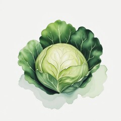 Fototapeta premium Fresh Green Cabbage with Vibrant Leaves against a White Background