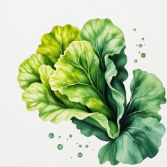 Fresh Green Lettuce Leaves with Water Droplets in Vibrant Natural Colors