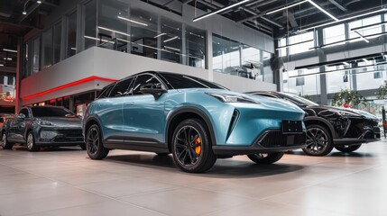 suv cars in sales showroom, marketing car, electric car