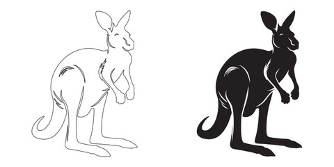 Simple and clean kangaroo silhouette in minimalist line art – perfect for branding and logos – kangaroo icon – kangaroo illustration – kangaroo lineart

