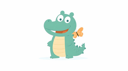 A cheerful cartoon crocodile with a butterfly friend.