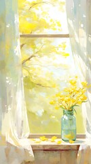 Window View, Flowers, Sunlight