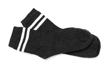 Pair of black socks isolated on white, top view
