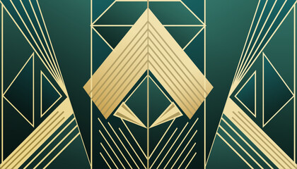 Elegant Interior Design with Art Deco Style for background with emerald tones