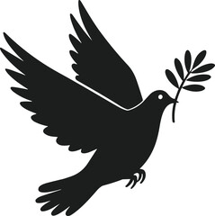 Obraz premium Flying Dove with Olive Branch Silhouette – Peace and Freedom Symbol Vector Art