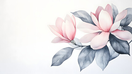 Fototapeta premium soft pink magnolia flowers with gentle leaves, perfect for design and decorative uses