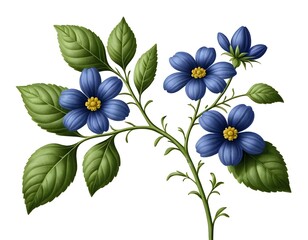 Fototapeta premium Blue Flower Branch Illustration