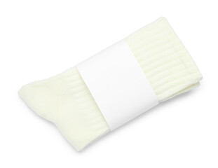 Pair of socks isolated on white, top view