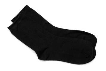 Pair of black socks isolated on white, top view