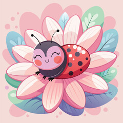 Ladybird on daisy flower vector