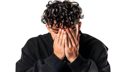 "Portrait of a Disheartened Young Man against Plain Background"