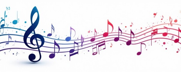 Vector music notes and treble clef icon on white background, musical instrument, sheet music