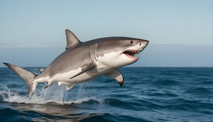 Fototapeta premium Great White Shark Leaping from the Ocean