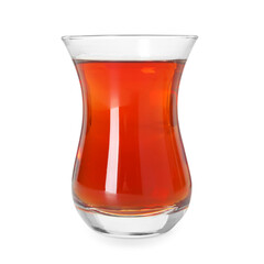 Traditional Turkish tea in glass isolated on white