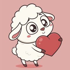 Cute Sheep Valentine Holding Heart Vector illustration