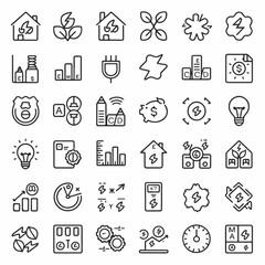 Minimalistic Energy Efficiency & Sustainability Icons – Line Style (Black & White)

