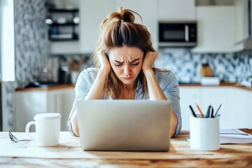 Woman Stressed by Laptop Work