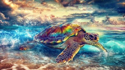 Obraz premium Large green sea turtle close up, Generative AI,