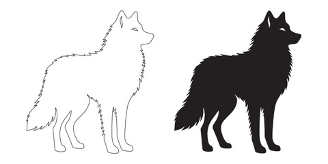 High-quality wolf silhouette in minimalist vector art – perfect for creative and nature projects – wolf icon – wolf illustration – wolf lineart

